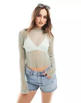 Бледно-зеленый топ с длинными рукавами из плиссированной сетки ASOS DESIGN