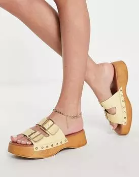 Бледно-желтые сабо на платформе ASOS DESIGN Fuzzy