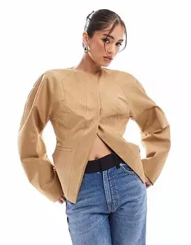 Блейзер ASOS DESIGN с зауженной талией и рукавами цвета верблюжьей шерсти