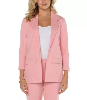 Блейзер-бойфренд с рукавами 3/4 и лацканами Liverpool Los Angeles стрейч с понте-нотчем, розовый