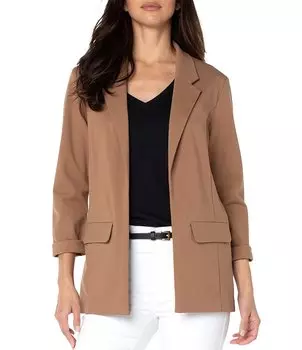 Блейзер-бойфренд с рукавами 3/4 и лацканами Liverpool Los Angeles стрейч с понте-нотчем, коричневый