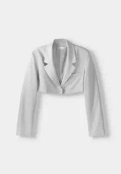 Блейзер Cropped Bershka, крапчатый серый