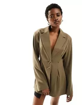 Блейзер цвета хаки со складками на талии ASOS