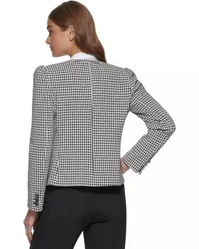 Блейзер DKNY Collarless Puff Sleeve Blazer, черный/белый