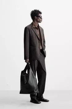 Блейзер для костюма с эффектом воска ZARA, коричневый