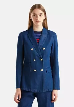 Блейзер DOUBLE-BREASTED PEA NON-STRETCH FLAP POCKETS AND PEAK LAPELS.. United Colors of Benetton, синий