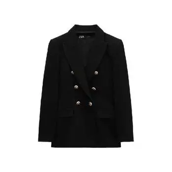 Блейзер двубортный приталенный Zara, черный