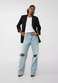 Блейзер FLOWING OPEN Stradivarius, черный