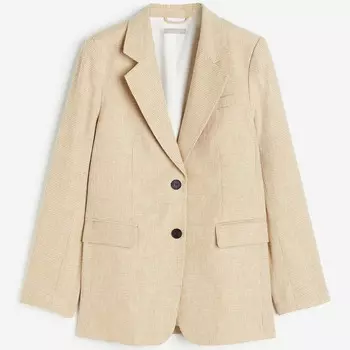 Блейзер H&amp;M Checked Linen-blend, бежевый