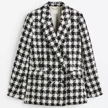 Блейзер H&amp;M Houndstooth-patterned Double-breasted Boucle, черный/белый