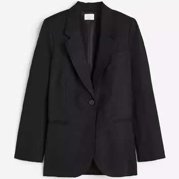 Блейзер H&amp;M Single-breasted Linen-blend, черный