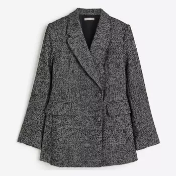 Блейзер H&M Double-breasted Herringbone-patterned, черный