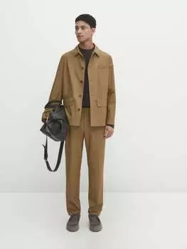 Блейзер из 100 % хлопка-поплина Massimo Dutti, бежевый