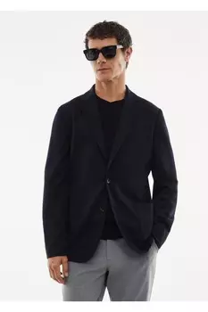 Блейзер из эластичной шерсти Mango, темно-синий