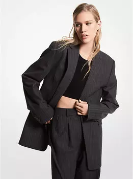 Блейзер из эластичной шерсти в тонкую полоску Michael Kors, серый