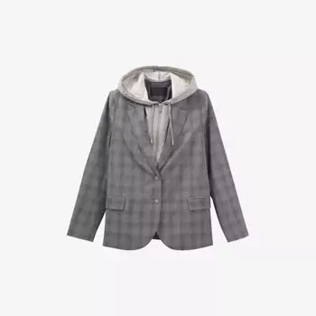 Блейзер из эластичной ткани с капюшоном и клетчатым принтом Ikks, серый