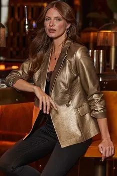 Блейзер из искусственного меха с металлическим отливом Sosandar, золотой