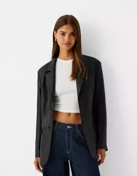 Блейзер из искусственной кожи Bershka, черный
