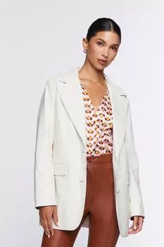Блейзер из искусственной кожи с зубцами Forever 21, кремовый