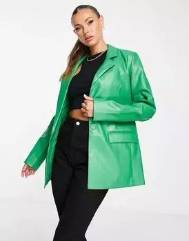 Блейзер из искусственной кожи Threadbare Conker в цвете Ярко-зеленый