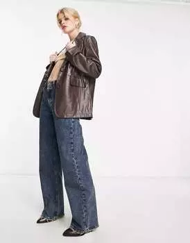 Блейзер из искусственной кожи Violet Romance шоколадно-коричневого цвета