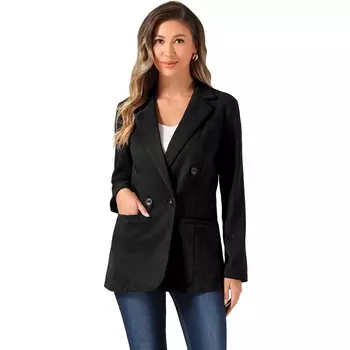 Блейзер из искусственной замши для женщин, нарядный двубортный пиджак с воротником с лацканами ALLEGRA K, черный