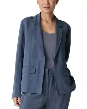 Блейзер из льна и шелка с воротником-стойкой Eileen Fisher, синий