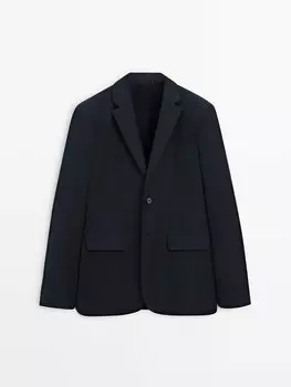 Блейзер из микро-твила с начесом из хлопка Massimo Dutti, синий