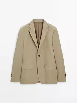 Блейзер из микро-твила с начесом из хлопка Massimo Dutti, бежевый