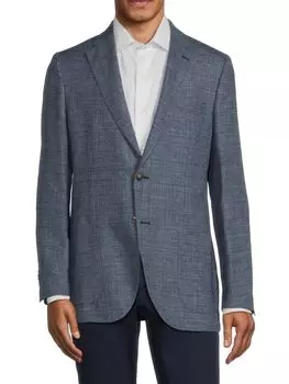 Блейзер из смесового льна в клетку Luciano Barbera, синий