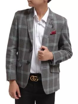 Блейзер из смесовой шерсти для маленьких мальчиков Windowpane Elie Balleh, серый