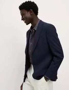 Блейзер из ткани сирсакер с высоким содержанием хлопка Marks & Spencer, темно-синий