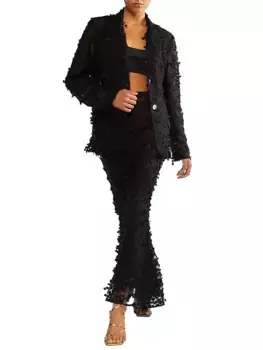 Блейзер из тюля с цветочной вышивкой Cynthia Rowley, черный