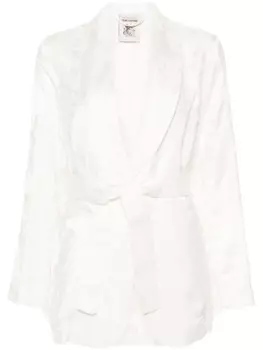 Блейзер из жаккардового узора с поясом Semicouture, белый