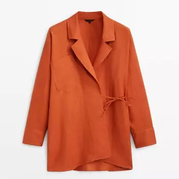 Блейзер-кимоно из 100% льна Massimo Dutti, оранжевый