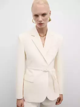 Блейзер Mango Bianca Belted, кремовый