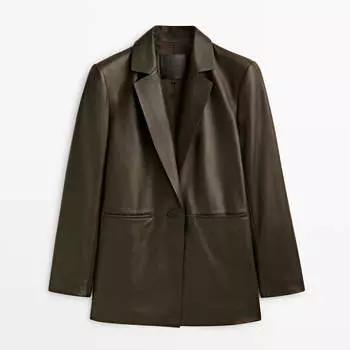 Блейзер Massimo Dutti Nappa Leather, хаки