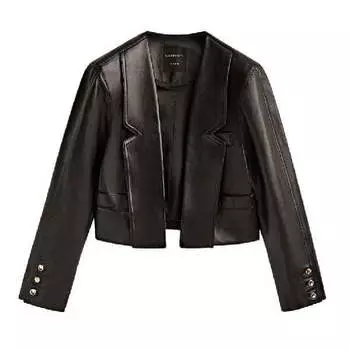 Блейзер Massimo Dutti Short Leather Studio, черный