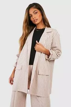 Блейзер оверсайз из крепа в тонкую полоску boohoo, бежевый