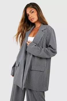 Блейзер оверсайз из крепа в тонкую полоску boohoo, серый