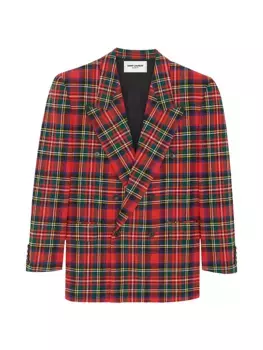 Блейзер оверсайз из шерсти в клетку тартан Saint Laurent, красный