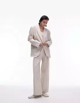 Блейзер оверсайз из смесового льна Topshop с открытой полосатой подкладкой цвета экрю