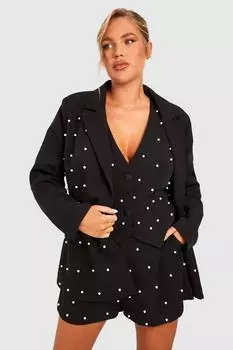 Блейзер Plus с жемчугом boohoo, черный
