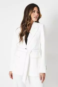 Блейзер премиум-класса с поясом и контрастной строчкой Wallis, белый