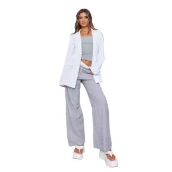 Блейзер PrettyLittleThing Textured Linen Blend Cinched Waist, белый