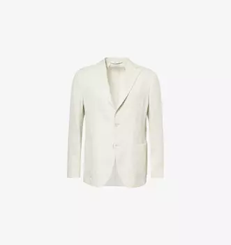 Блейзер прямого кроя из смеси льна и шерсти с принтом в клетку Eleventy, зеленый