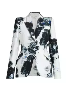 Блейзер с цветочным принтом светотени Alexander Mcqueen, цвет ink