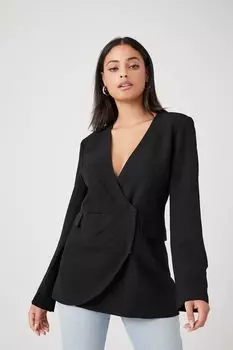 Блейзер с глубоким вырезом и запахом Forever 21, черный