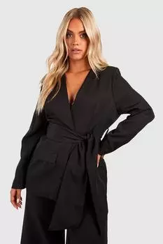 Блейзер с карманами и тканым поясом Plus boohoo, черный
