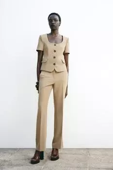 Блейзер с коротким рукавом и подплечниками ZARA, цвет Brown/Taupe